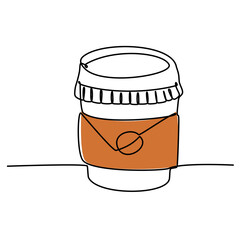 Paper cup of coffee to go with coffee bean - Simple continuous one line drawing vector illustration for food and beverages concept
