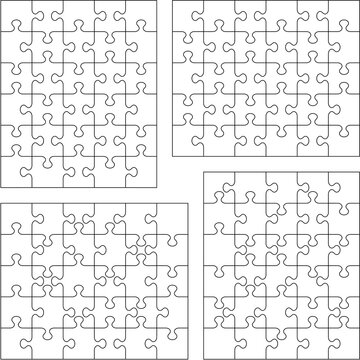 Jigsaw puzzle blank templates 5x6 and 6x5 of various cutting guidelines.
