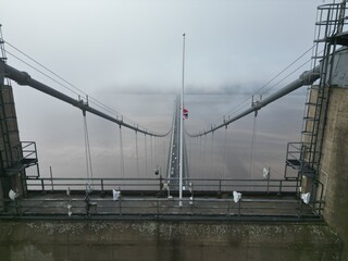 The Union Flag at half mast on the Humber Bridge north tower at Hessle  Queen Elisabeth has died aged 96 on the  8th September 2022