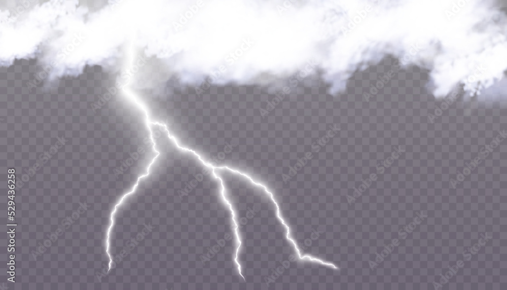 Poster Lightning strike from a thundercloud. Editable Vector Illustration