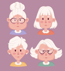 old women cartoon characters faces vector collection