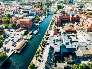 Bydgoszcz. Aerial View of City Center of Bydgoszcz near Brda River. The largest city in the Kuyavian-Pomeranian Voivodeship. Poland. Europe. - obrazy, fototapety, plakaty