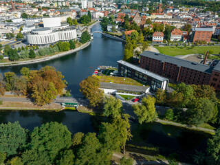 Bydgoszcz. Aerial View of City Center of Bydgoszcz near Brda River. The largest city in the Kuyavian-Pomeranian Voivodeship. Poland. Europe. - obrazy, fototapety, plakaty
