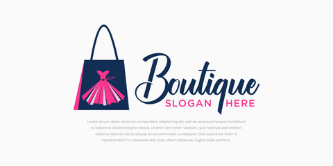 Women's clothing boutique vector logo design fancy dress shopping mall party dress - obrazy, fototapety, plakaty