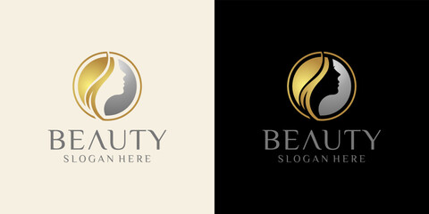 female beauty hair salon logo, female head silhouette logo design for beauty salon business Vector.