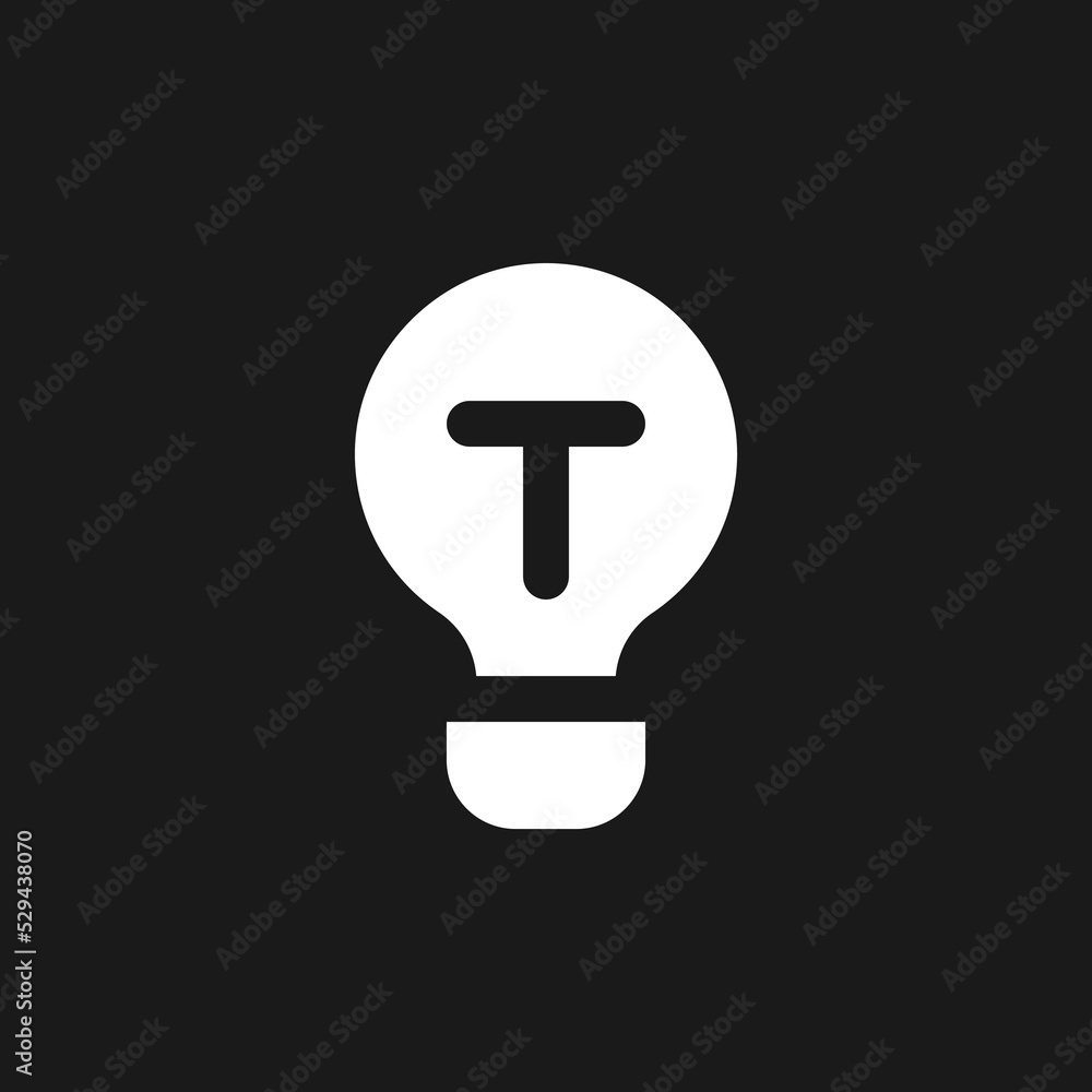 Poster light bulb dark mode glyph ui icon. incandescent lamp. search for idea. user interface design. white