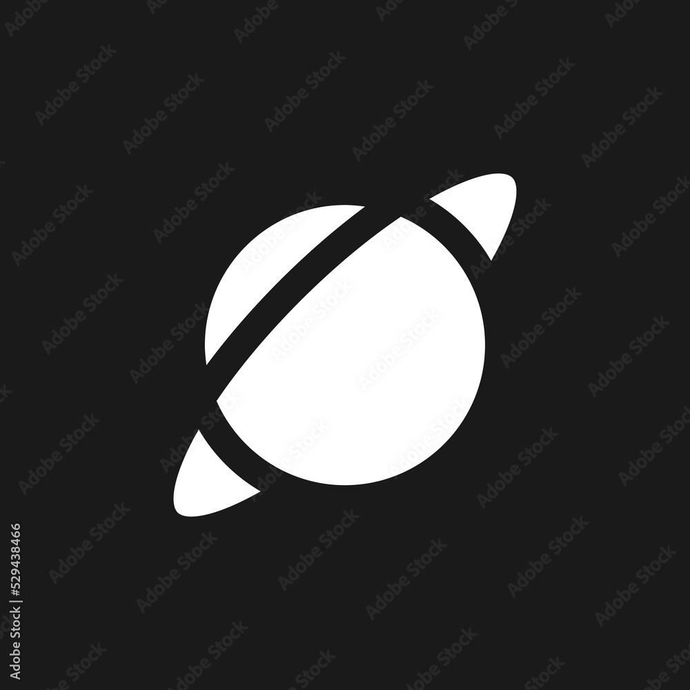 Poster planet with ring dark mode glyph ui icon. school astronomy course. user interface design. white silh