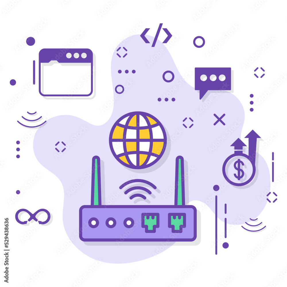 Poster intelligent hub with antenna stock illustration, 5g wifi iot access point vector icon design, cloud 