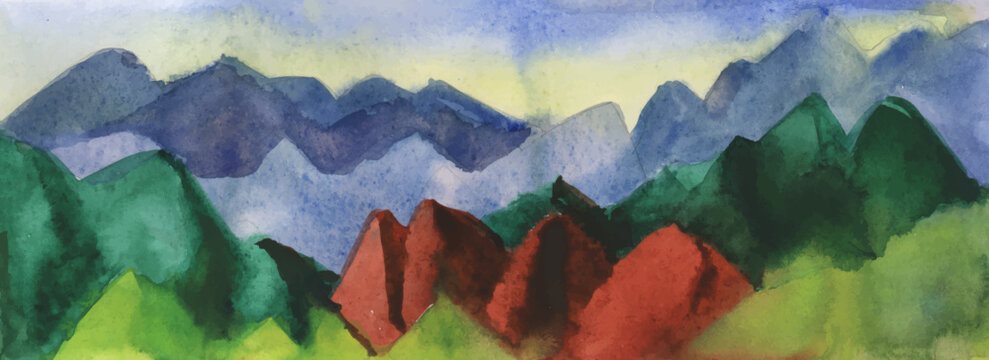 Watercolor landscape of mountain peaks. Wallpaper with abstract art for prints, decoration, wall art and prints on canvas.