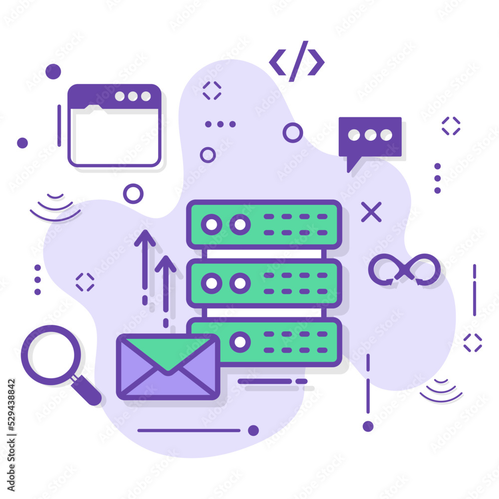 Poster mail exchange machine stock illustration, outgoing email server concept, outbound email interface ve