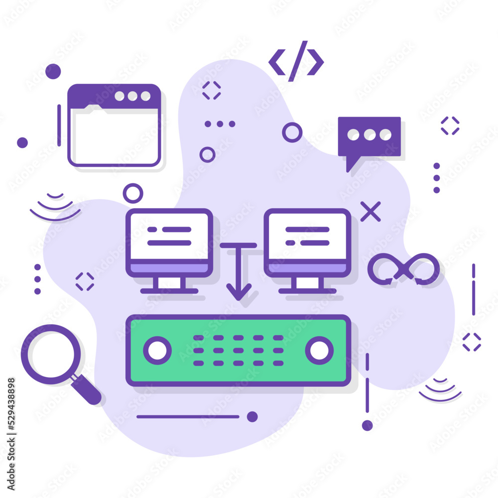 Aufkleber centralized connected stock illustration, virtual dedicated server vector color icon design, cloud c