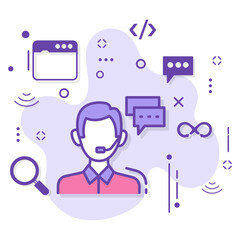 Hotline Concept, Call Center Representative Avatar Vector Icon Design, Cloud computing and Internet hosting services Symbol, Technical Support Agent stock illustration,  