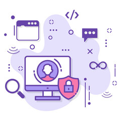 Digital Security Consultant Concept, Remote Developer stock, Login Screen illustration, GDPR or Privacy Policy Vector Icon Design, Cloud computing and Internet hosting services Symbol, 