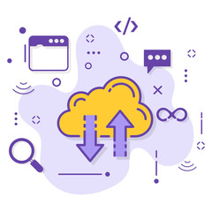 Cloud Data Sync Sign Storage Transfer Service Vector Icon Design, Burst computing and Web services Symbol, data Dashlet Stock illustration, Remote Data Transmission Concept, 