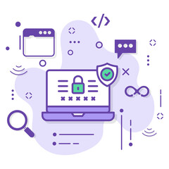 Login Screen Interface Concept stock illustration, Password protected locked Display vector Icon design, Padlock with Security shield Sign, Cloud computing and Internet hosting service Symbol,