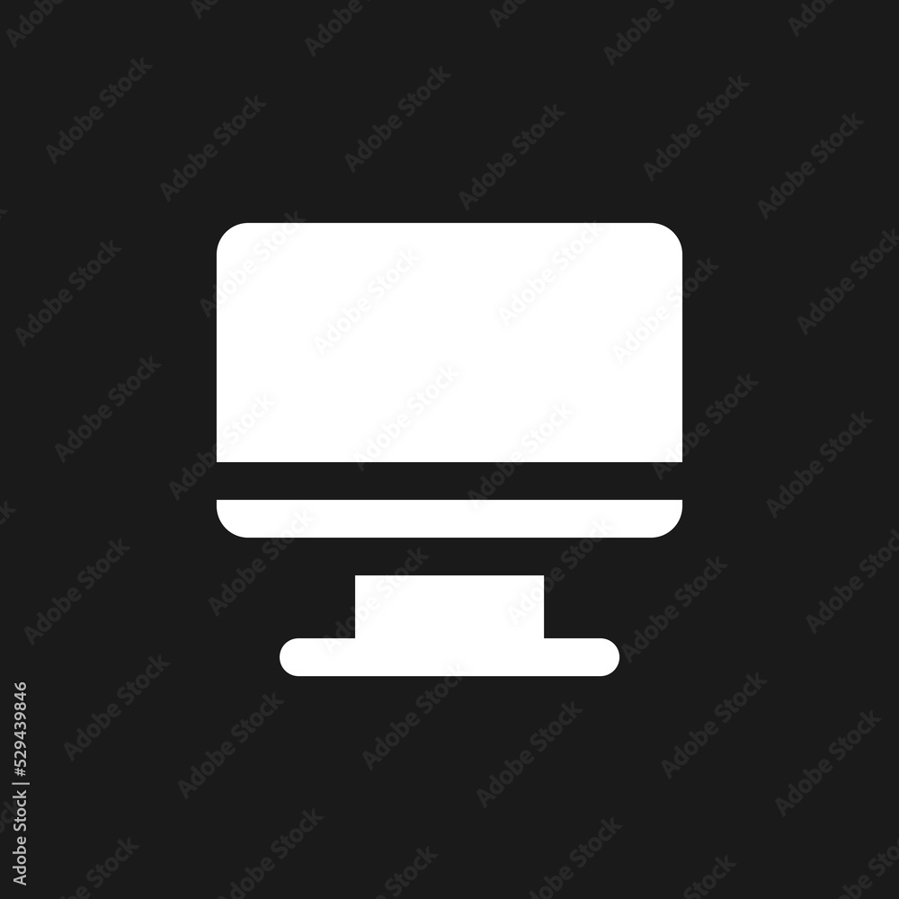 Poster computer monitor dark mode glyph ui icon. electronic equipment. user interface design. white silhoue