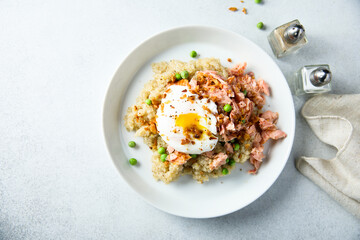Quinoa with salmon and poached egg