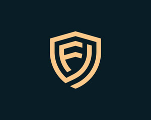 Initial Letter F Shield logo Concept icon sign symbol Element Design Line Art Style. Security, Heraldic, Guard Logotype. Vector illustration template