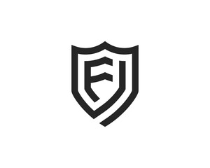 Initial Letter F Shield logo Concept symbol icon sign Element Design Line Art Style. Security, Heraldic, Guard Logotype. Vector illustration template