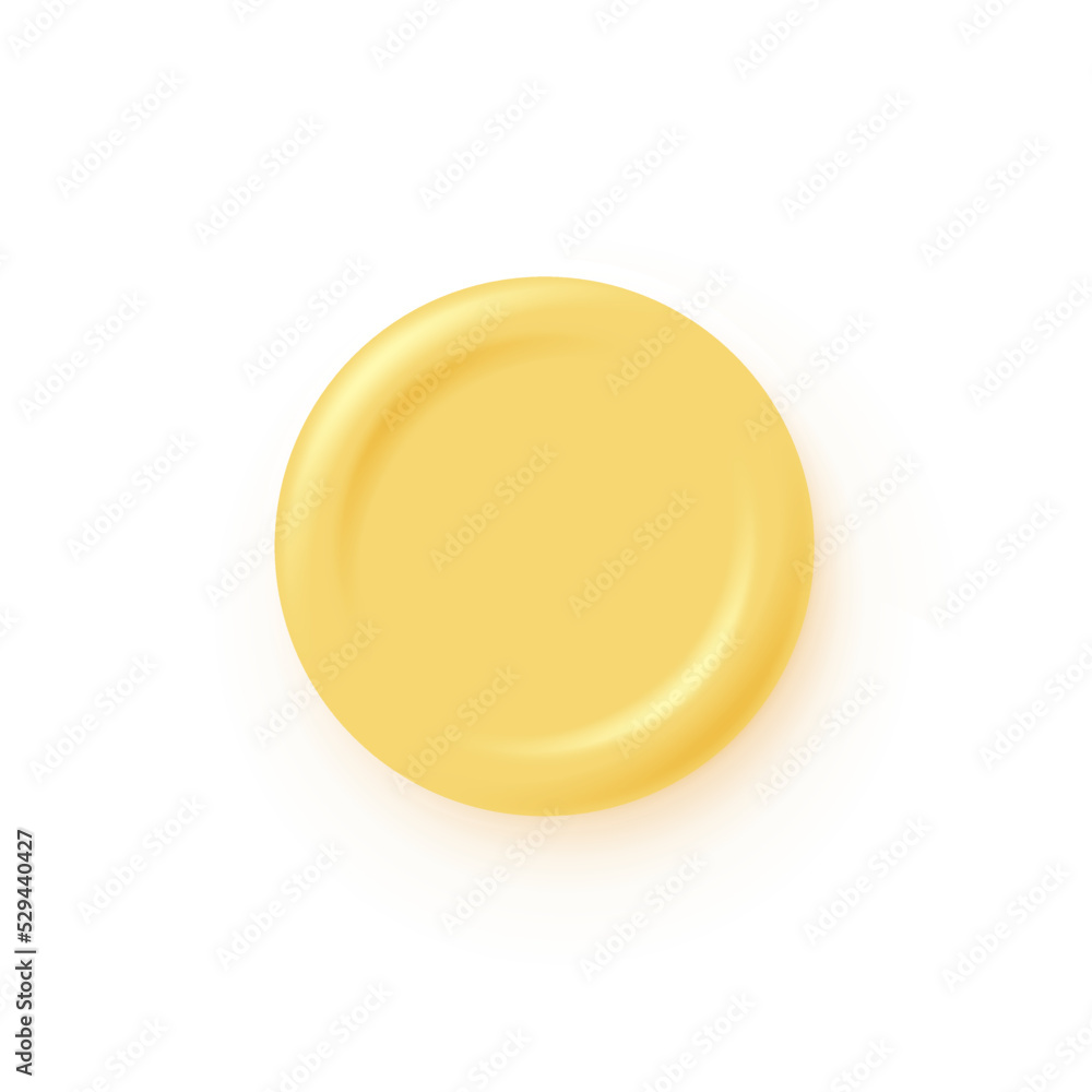 Poster yellow round button with frame vector illustration. 3d gold glossy elegant circle design for empty e