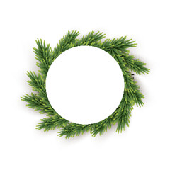 Green Christmas wreath transparent background. Holly fir natural circle decoration. Realistic merry xmas, new year traditional ornament. Round shape tree vector illustration