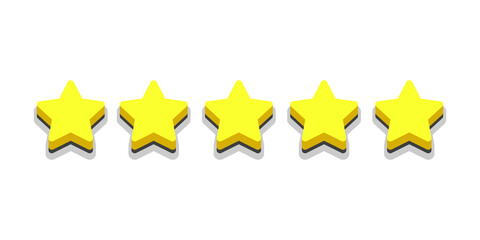 Five-star rating review of best-ranked service quality satisfaction or five-star customer feedback rate symbol and success evaluation user experience on excellent stars, 3d rendering 