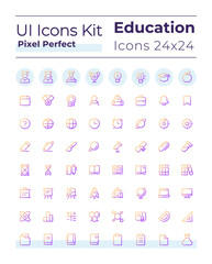 Fototapeta na wymiar Distance learning platform pixel perfect gradient linear ui icons set. Educational software. Line contour user interface symbols. Modern style pictograms. Vector isolated outline illustrations