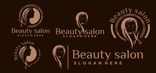 beauty salon logo ,women's hair salon logo, beauty salon with woman silhouette