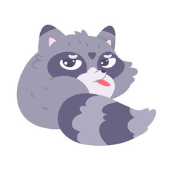 Cute naughty raccoon, portrait of furry racoon character with teasing expression on face