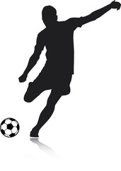 Fototapeta na wymiar Football Soccer player silhouette with ball. High quality isolated Logo. Sport player shooting. PNG illustration No 3