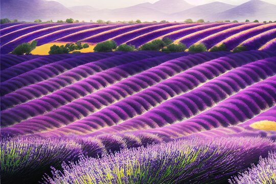 illustration of lavender fields in the summer