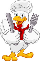 Chicken Chef Rooster Cockerel Knife Fork Cartoon