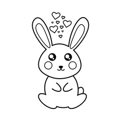 Fototapeta na wymiar Vector coloring black and white cute rabbit with hearts