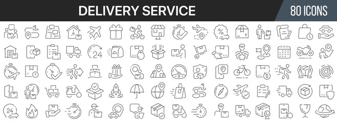 Delivery service line icons collection. Big UI icon set in a flat design. Thin outline icons pack. Vector illustration EPS10