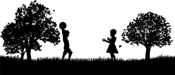 Children Playing in the Park Silhouette