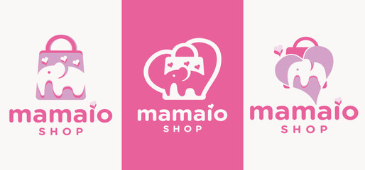 Logo combination of letter M elephant and bag, logo for baby clothing store logo for children's love