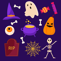 Collection of Halloween elements. Vector illustration