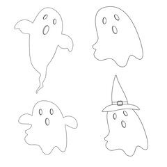 A set of different Halloween ghost character outline. Vector illustration
