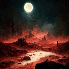 Under cold stares of Mars. Digitally rendered landscape. Fantastic digital illustration.