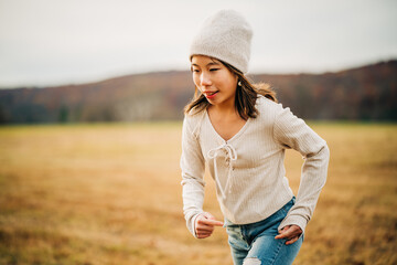 portrait of a cute girl in autumn