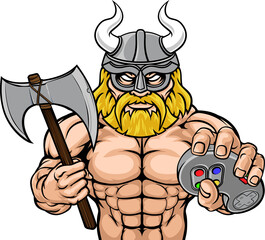 Viking Gamer Gladiator Warrior Controller Mascot