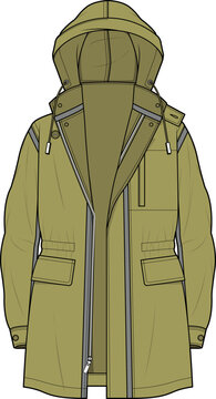 green parka jacket front view clip art preview