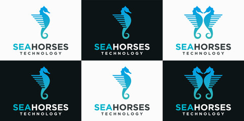 technology sea horse logo design, unique sea animal design, sea horse with technology concept © mhekar