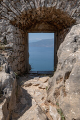 The Castle of Palamidi, the best well-maintained huge castle, the Venetian fortifications architectural masterpice, located in Nafplio on the crest of a 216m cliff, Argolis, Peloponnese, Greece