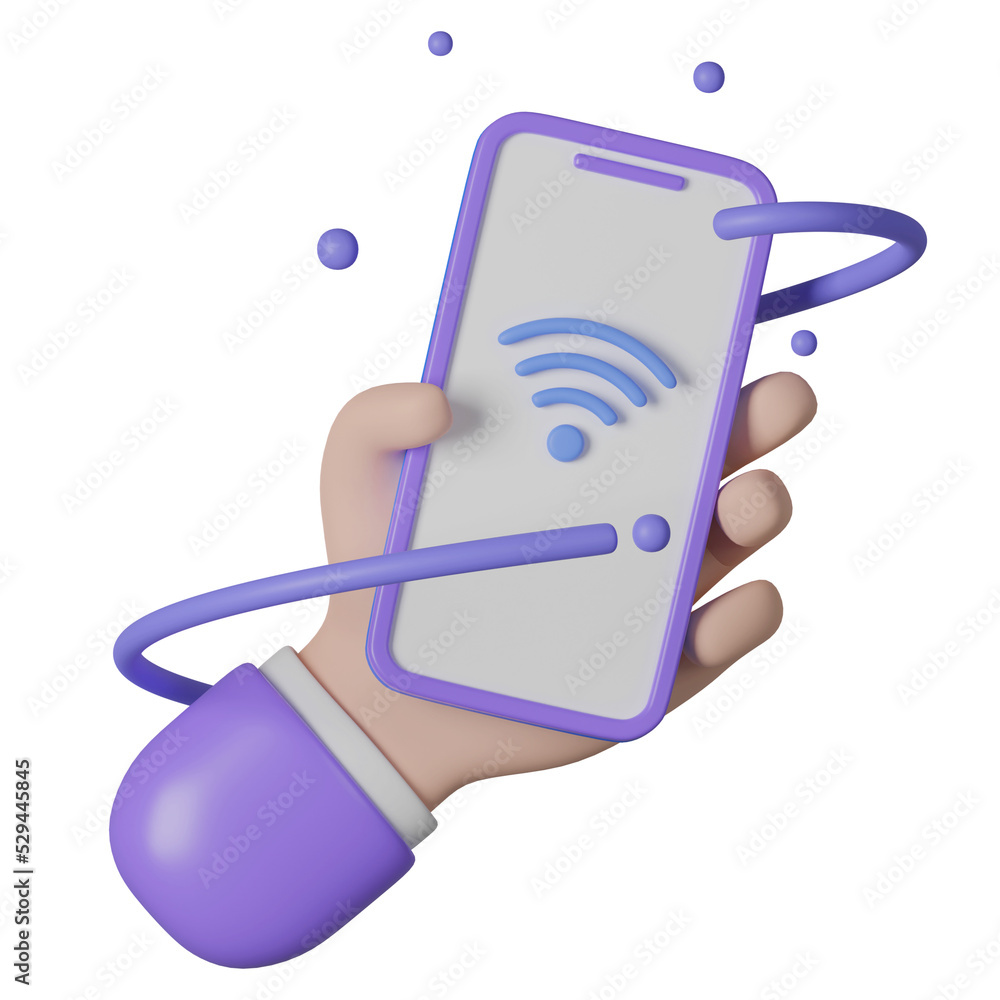 Poster cartoon hand using wifi 6 by mobile phone. technology concept. telecommunications new generation net