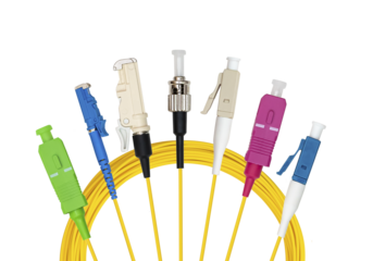 network and fiber optic  cable isolated on white background