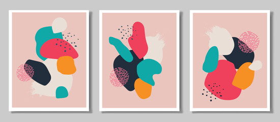 A set of three abstract backgrounds. Hand-drawn various figures and doodles. Modern trendy vector illustrations.