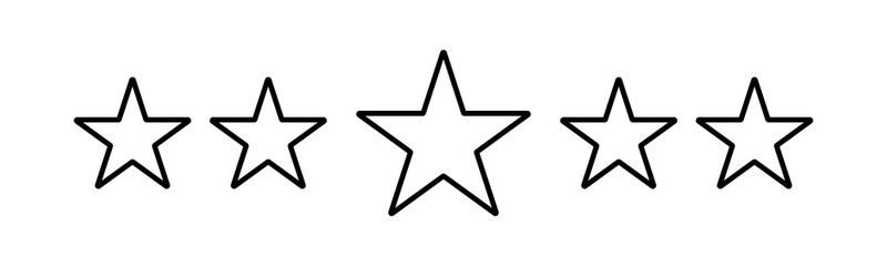 Outline five-star rating vector icon. Symbol of lined 5star where the middle star is big than other stars
