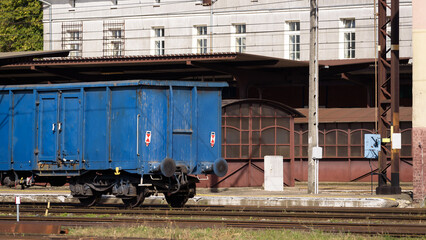Fototapeta na wymiar RAILWAY TRANSPORT - Coal wagons on a railway station siding