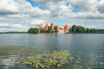 Medieval castle of Trakai, Vilnius, Lithuania, Eastern Europe, surrounded by beautiful lakes and...